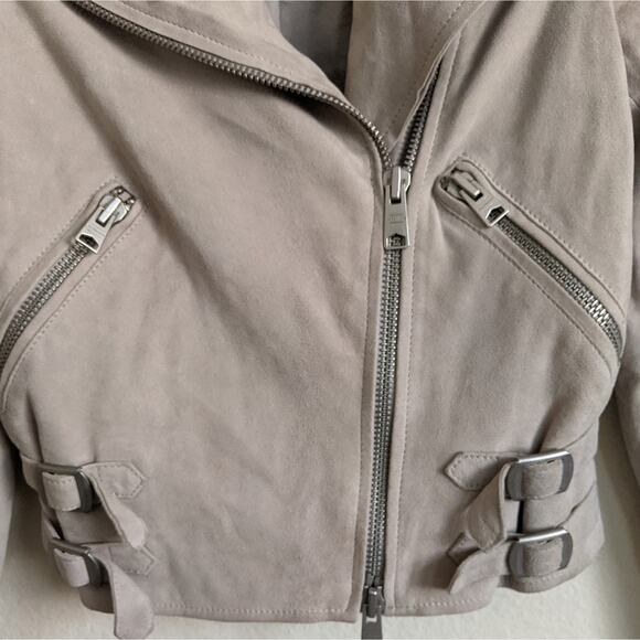 All Saints Latham Goatskin Leather Suede Biker Jacket in Grey, Size 0 - Picture 8 of 13
